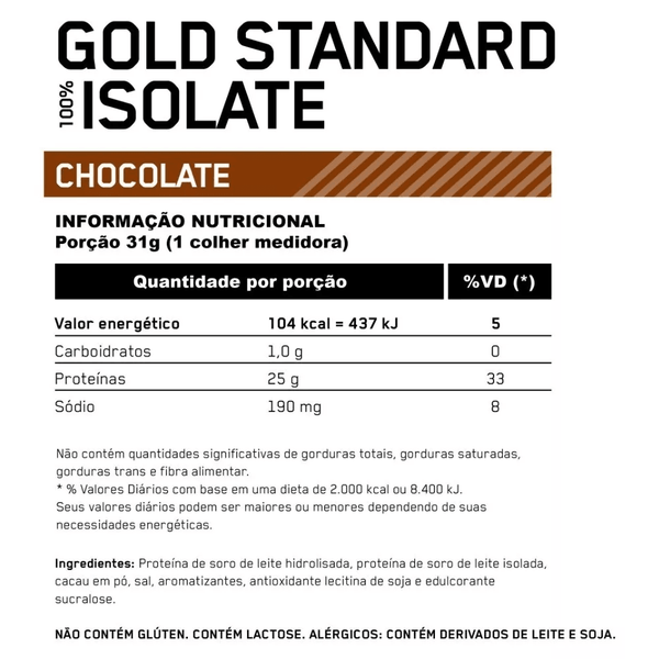 100% Whey Optimum Nutrition Gold Standard Isolate Chocolate 1,36kg - 3 Lbs - Globalbev