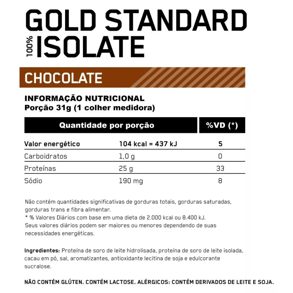 100% Whey Optimum Nutrition Gold Standard Isolate Chocolate 1,36kg - 3 Lbs - Globalbev