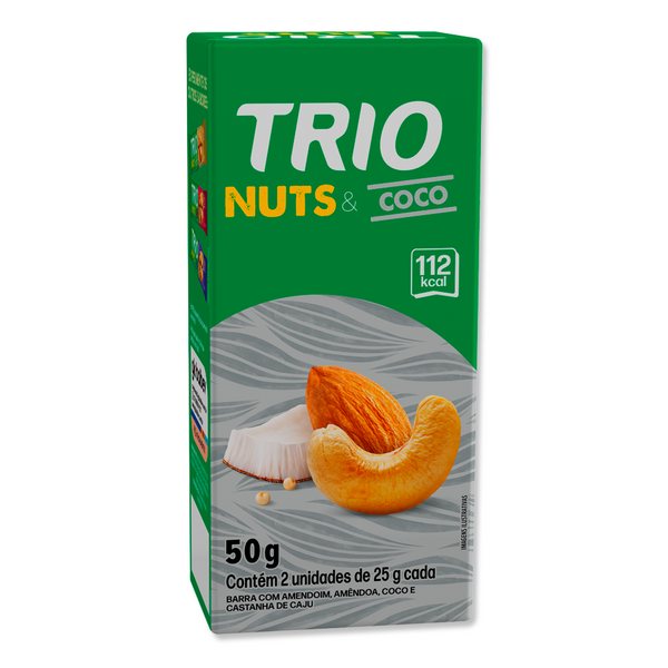 TRIO NUTS AMENDOAS, COCO E QUINOA 25G - CAIXA C/ 2 UNI.