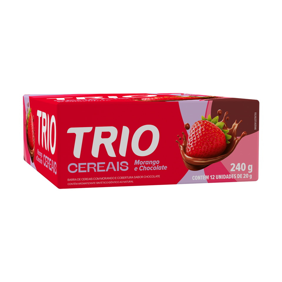 BARRA DE CEREAL TRIO MORANGO COM CHOCOLATE 20G - CAIXA C/ 12 UNI.