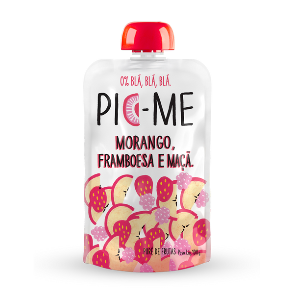 Purê de Frutas Pic-Me Morango, Framboesa e Maçã 100g