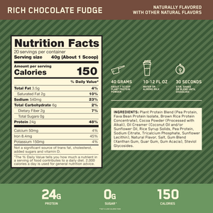 100% PLANT PROTEIN OPTIMUM NUTRITION GOLD STANDARD CHOCOLATE 800G - 1.76 LBS