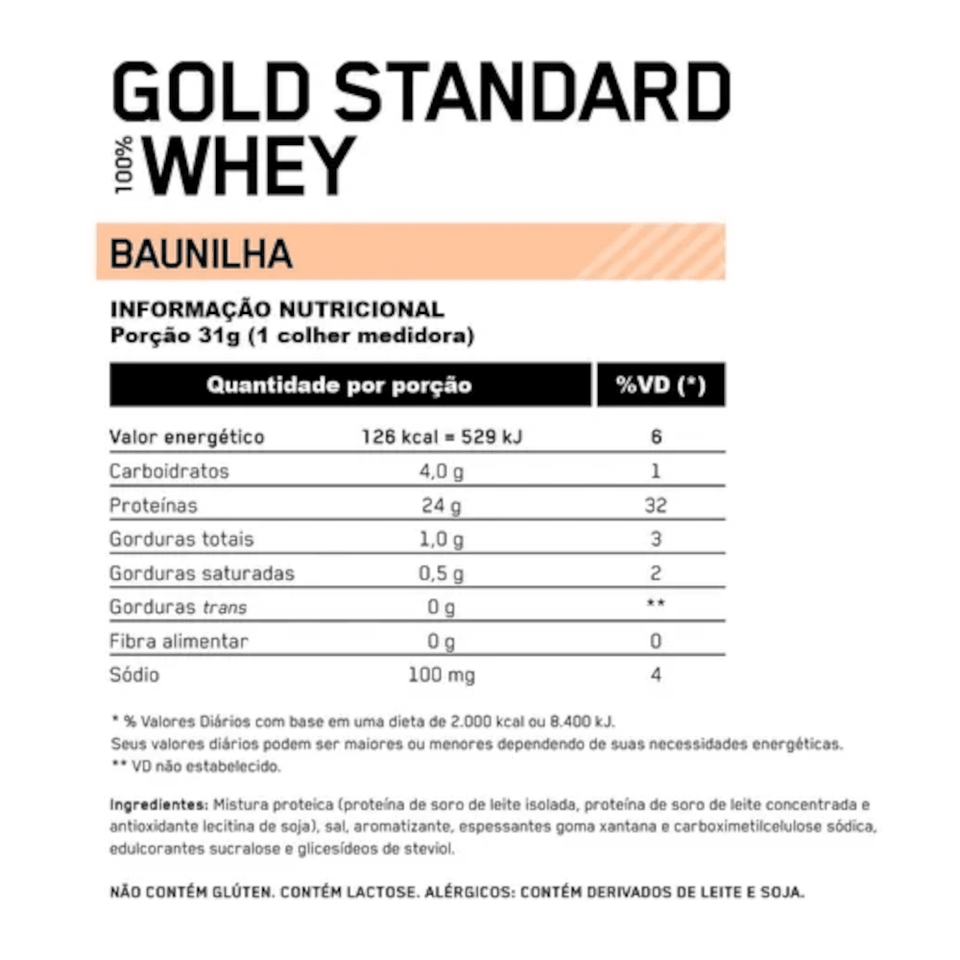 100% Whey Optimum Nutrition Gold Standard Baunilha 907g - 2 Lbs