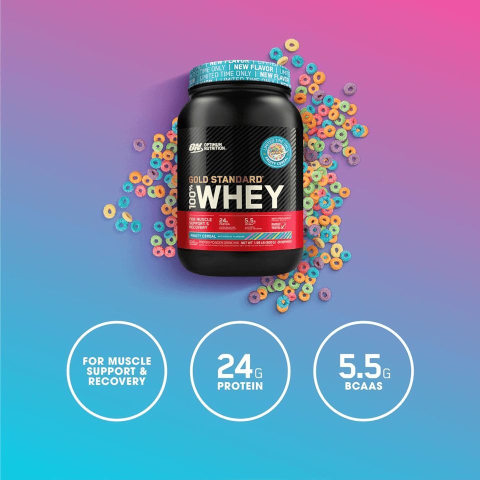 100% WHEY OPTIMUM NUTRITION GOLD STANDARD FRUITY CEREAL 900G - 1.98 LBS - Globalbev