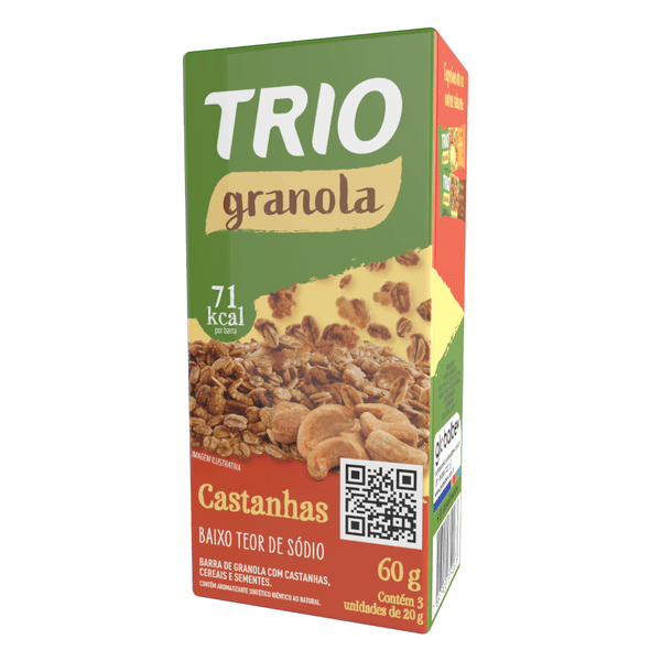 Barra de Cereal Trio Granola e Castanha 20g - Caixa c/ 3 uni.