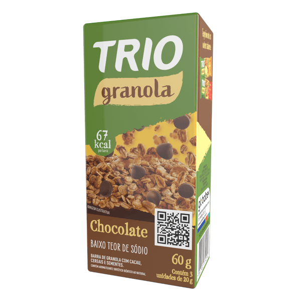 Barra de Cereal Trio Granola e Chocolate 20g - Caixa c/ 3 uni.