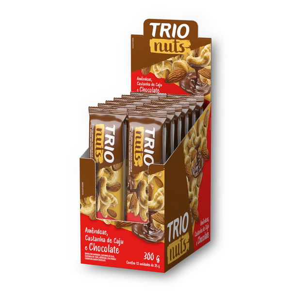 Barra de Cereal Trio Nuts Amêndoas, Castanha de Caju e Chocolate 25g - Caixa c/ 12 uni.