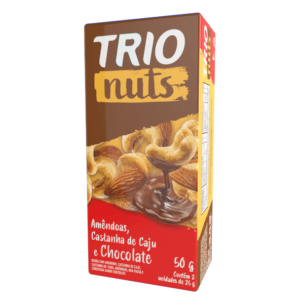 Barra de Cereal Trio Nuts Amêndoas, Castanha de Caju e Chocolate 25g - Caixa c/ 2 uni.
