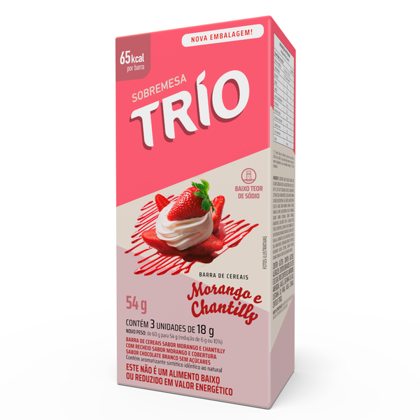 Barra de Cereal Trio Sobremesa Morango e Chantilly 18g - Caixa c/ 3 uni.