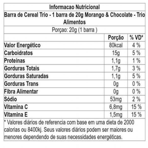 Barra de Cereal Trio Tradicional Morango Com Chocolate 20g - Caixa c/ 12 uni.