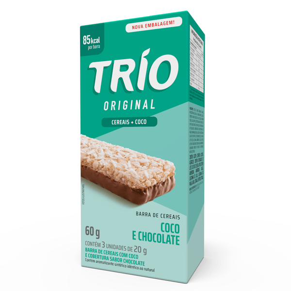 Barra de Cereal Trio Tradicional Coco Com Chocolate 20g - Caixa c/ 3 uni.