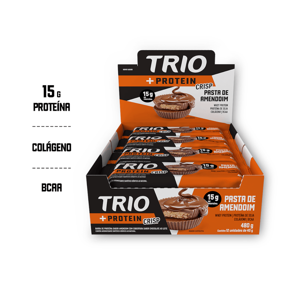Barra de Proteína Trio +Protein Crisp Peanut Butter 40g - Caixa c/ 12 uni.