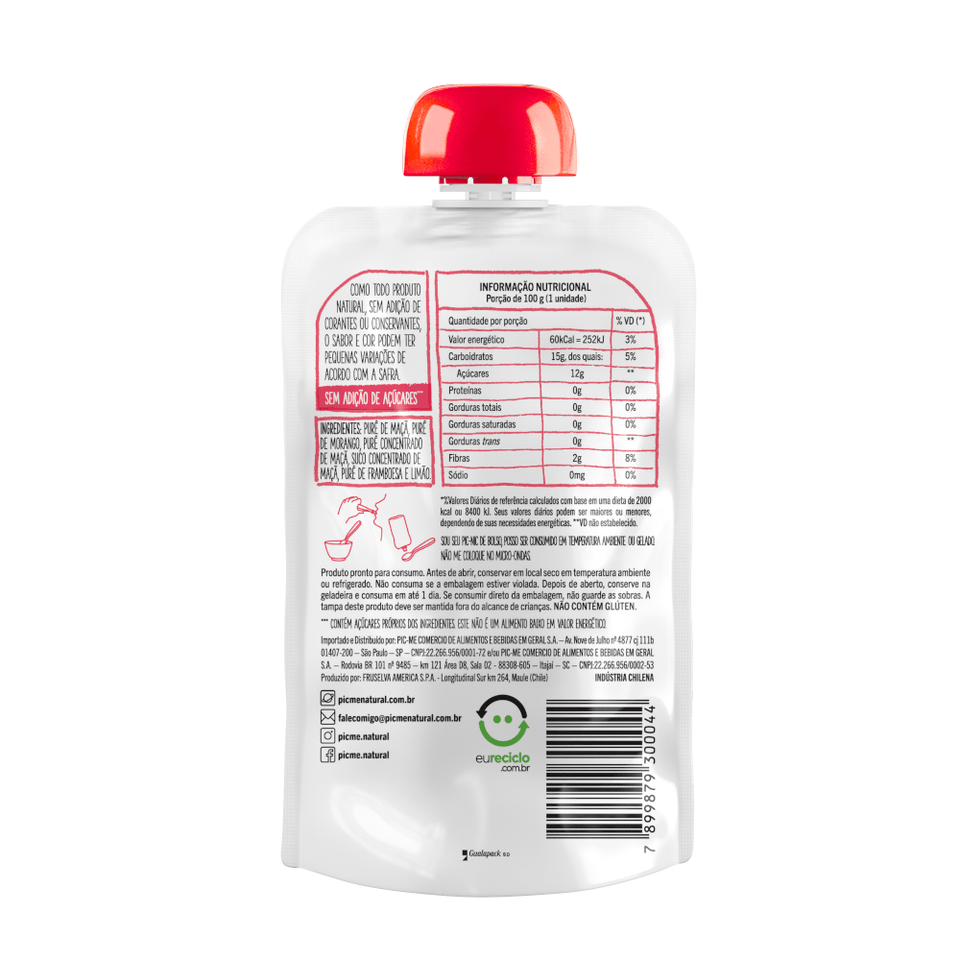 Purê de Frutas Pic-Me Morango, Framboesa e Maçã 100g - Globalbev