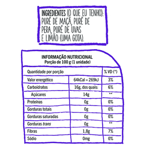 Purê de Frutas Pic-Me Pera, Uva e Maçã 100g