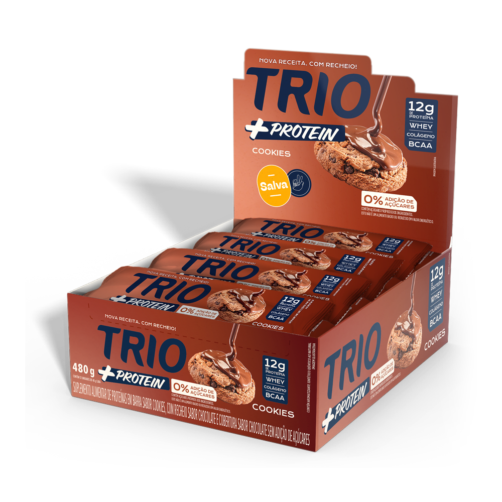 Barra de Proteína Trio +Protein Crisp Cookies 40g - Caixa c/ 12