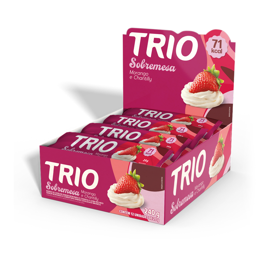 Barra de Cereal Trio Sobremesa Morango e Chantilly 18g - Caixa c Barra de Cereal Trio Sobremesa Morango e Chantilly 18g - Caixa c