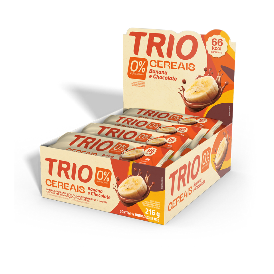 Barra de Cereal Trio Zero Banana c/ Chocolate 18g - Caixa c/ 12 Barra de Cereal Trio Zero Banana c/ Chocolate 18g - Caixa c/ 12